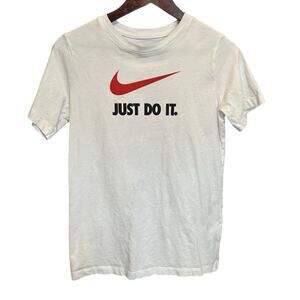Y2K Youth Nike XL White Swoosh Logo Just Do It Graphic Tee Sport Gym‎ Streetwear